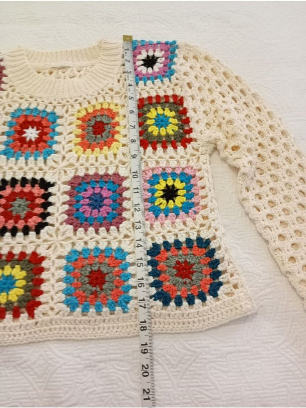 Colorful Crochet Knit Sweater Granny Square Design Open Weave Sleeves S By Debut - Picture 8 of 9